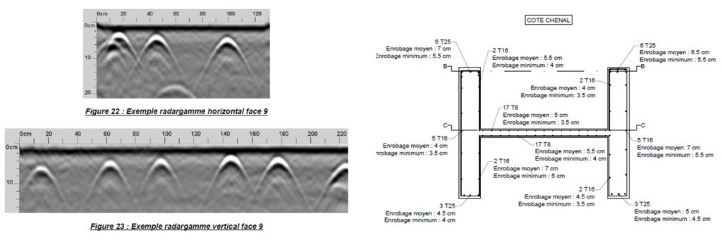 Radargramme et plan de ferraillage